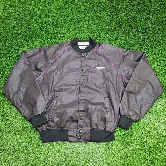 Vintage 80s BFGoodrich Racing Jacket Large 23x23 Boxy Crop Black Raglan - Picture 1 of 12